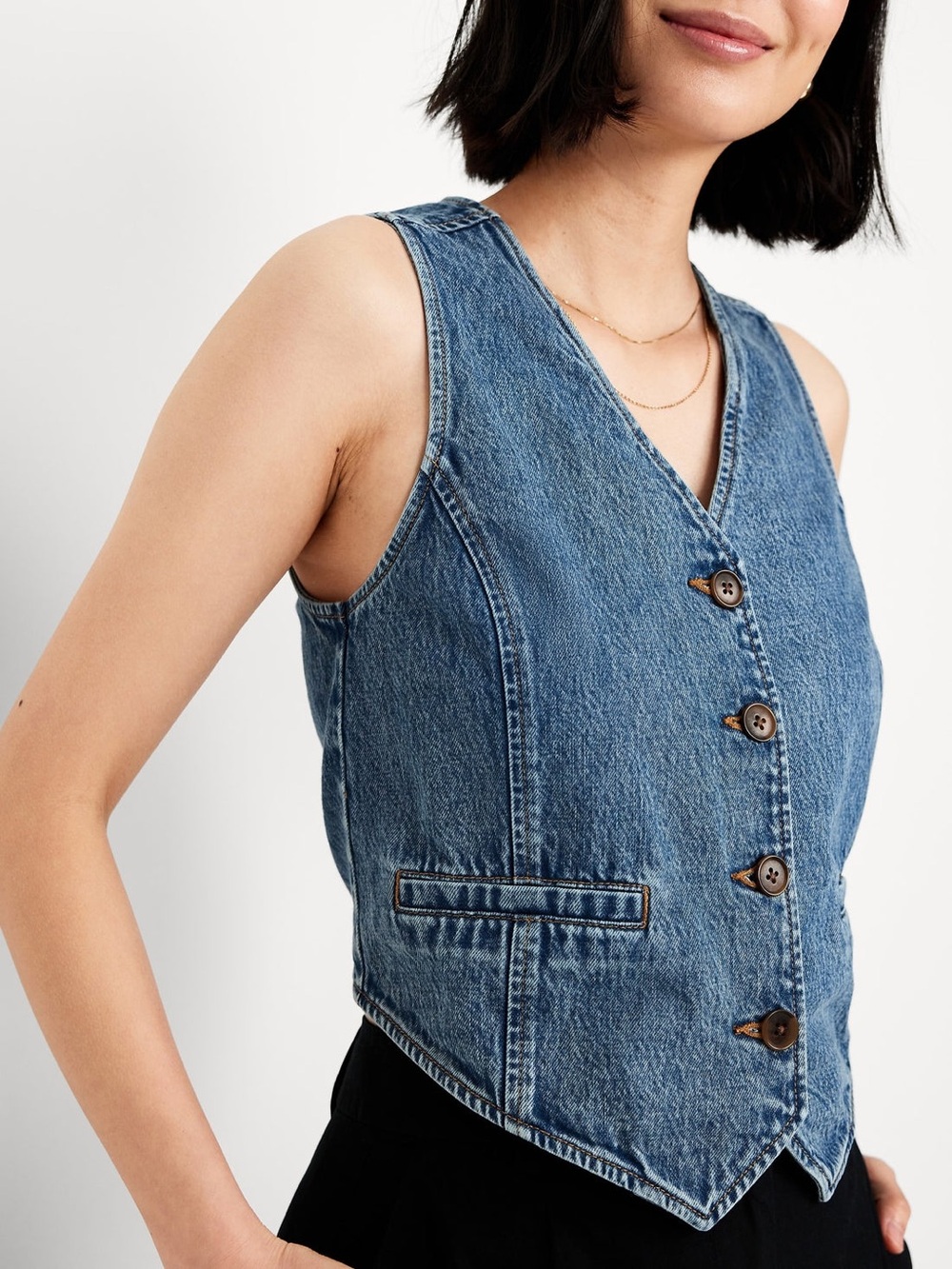 Old Navy Blue Denim V-neck Vest: M Tall